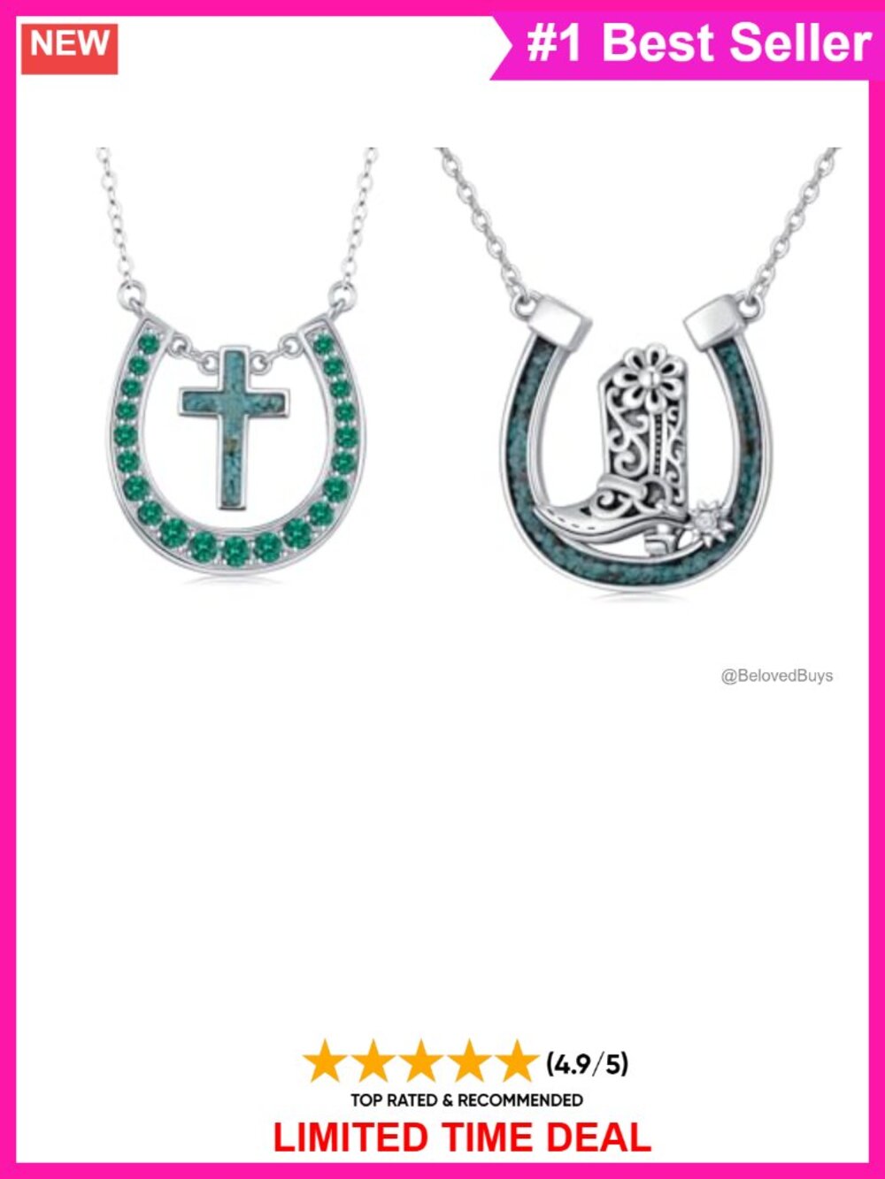 925 Sterling Silver Horseshoe Necklace Turquoise Pendant Western Cowgirl